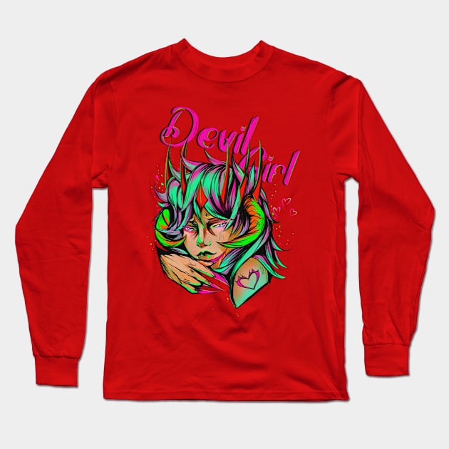 Demon Girl Second Concept Long Sleeve T-Shirt by Gustavo Dante